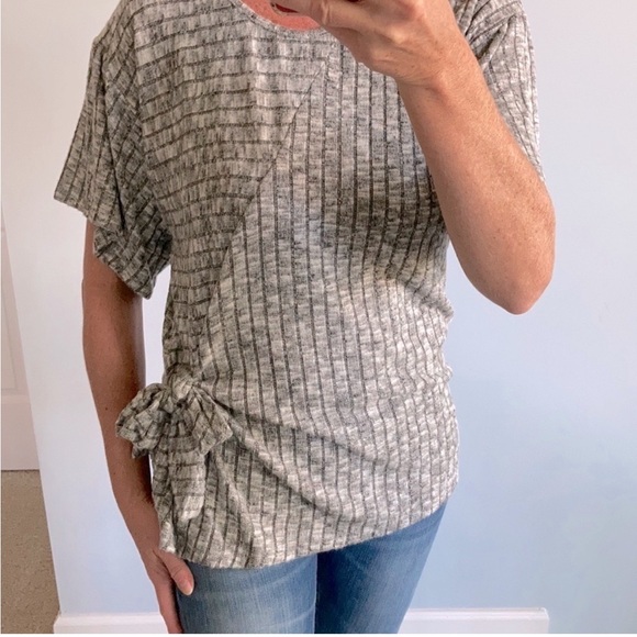 Marbled Grey Color Side Tie Top - Picture 2 of 7